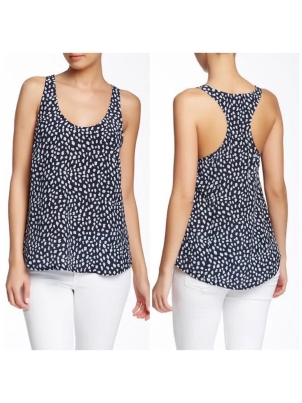 Joie Drew 100% Silk Racerback Tank Top XS Bold Print Black Cream